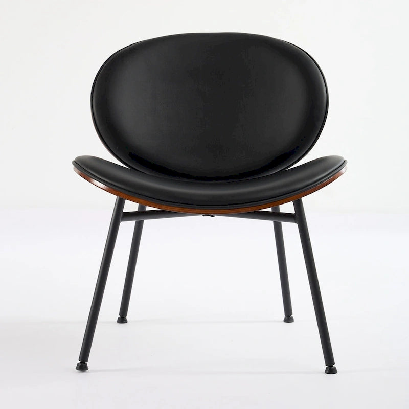 Fauteuil coquille chaise simple trépied en cuir noir fauteuil de salon finition noyer dossier confortable, couleur noire