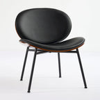 Fauteuil coquille chaise simple trépied en cuir noir fauteuil de salon finition noyer dossier confortable, couleur noire