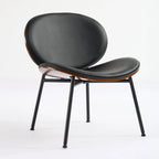 Fauteuil coquille chaise simple trépied en cuir noir fauteuil de salon finition noyer dossier confortable, couleur noire