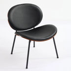 Fauteuil coquille chaise simple trépied en cuir noir fauteuil de salon finition noyer dossier confortable, couleur noire
