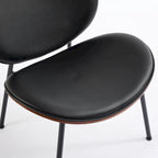 Fauteuil coquille chaise simple trépied en cuir noir fauteuil de salon finition noyer dossier confortable, couleur noire