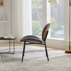 Fauteuil coquille chaise simple trépied en cuir noir fauteuil de salon finition noyer dossier confortable, couleur noire