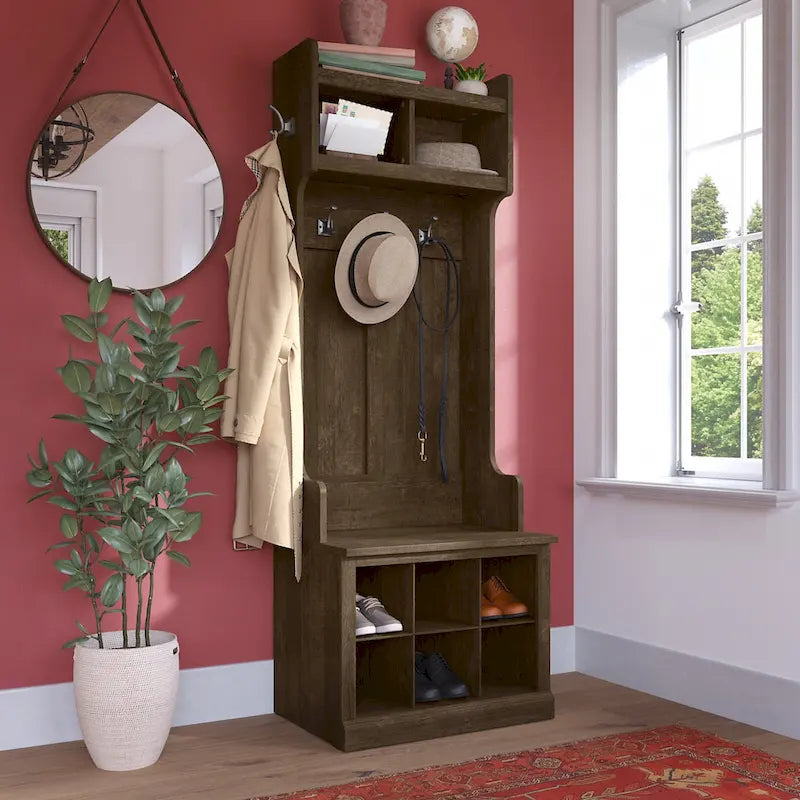 Meuble d'entrée Woodland et petit banc à chaussures avec étagères