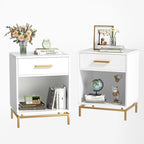 Table de chevet moderne en bois blanc à 1 tiroir avec étagère ouverte (lot de 2)