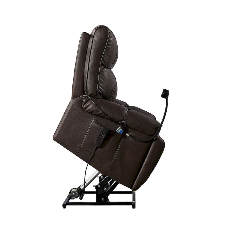 Fauteuil inclinable releveur électrique avec deux moteurs, massage, chaleur, porte-gobelets et support de téléphone réglable