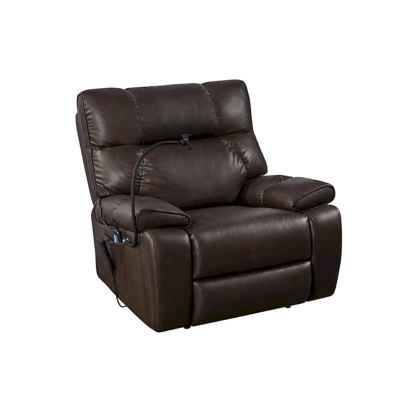 Fauteuil inclinable releveur électrique avec deux moteurs, massage, chaleur, porte-gobelets et support de téléphone réglable