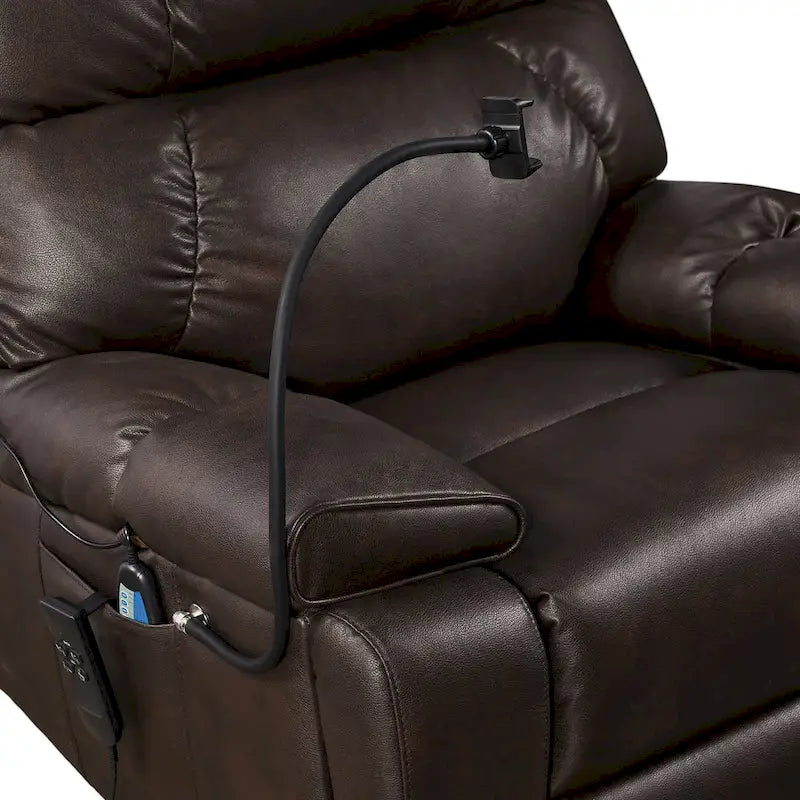Fauteuil inclinable releveur électrique avec deux moteurs, massage, chaleur, porte-gobelets et support de téléphone réglable