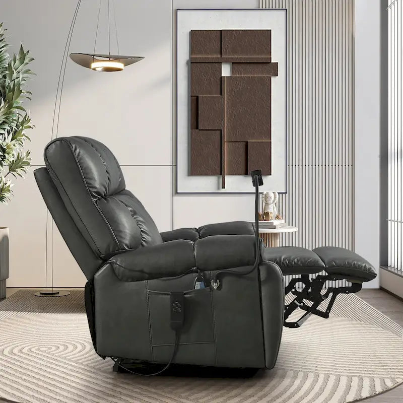 Fauteuil inclinable releveur électrique avec deux moteurs, massage, chaleur, porte-gobelets et support de téléphone réglable