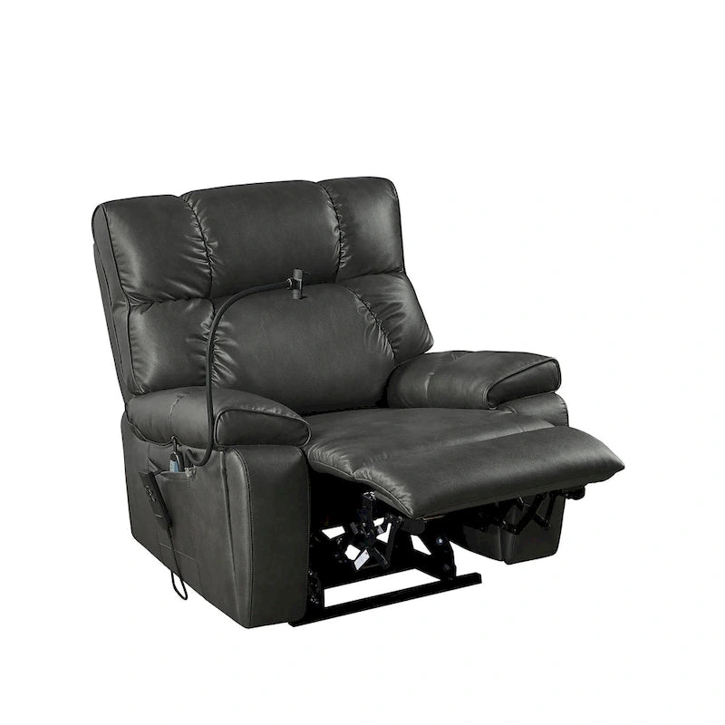 Fauteuil inclinable releveur électrique avec deux moteurs, massage, chaleur, porte-gobelets et support de téléphone réglable