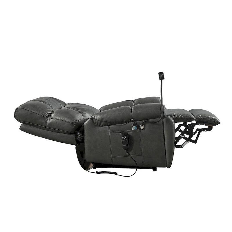 Fauteuil inclinable releveur électrique avec deux moteurs, massage, chaleur, porte-gobelets et support de téléphone réglable