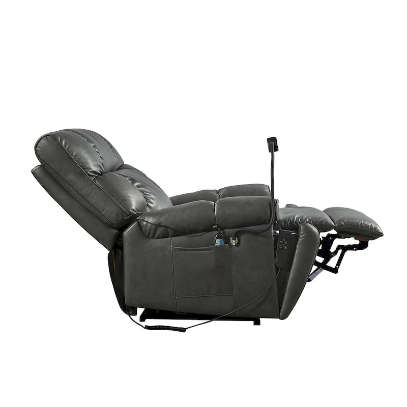 Fauteuil inclinable releveur électrique avec deux moteurs, massage, chaleur, porte-gobelets et support de téléphone réglable