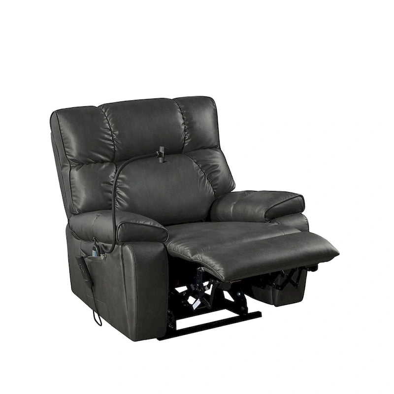 Fauteuil inclinable releveur électrique avec deux moteurs, massage, chaleur, porte-gobelets et support de téléphone réglable