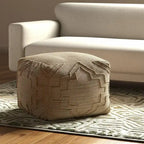 Pouff ottoman cube en mélange de jute naturelle 18" motif quadrilobe