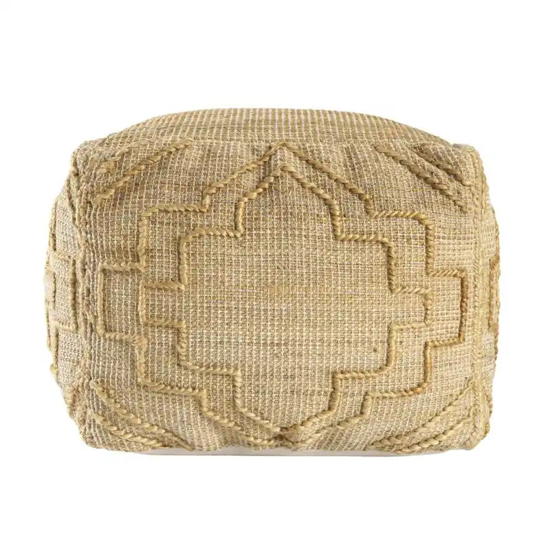 Pouff ottoman cube en mélange de jute naturelle 18" motif quadrilobe