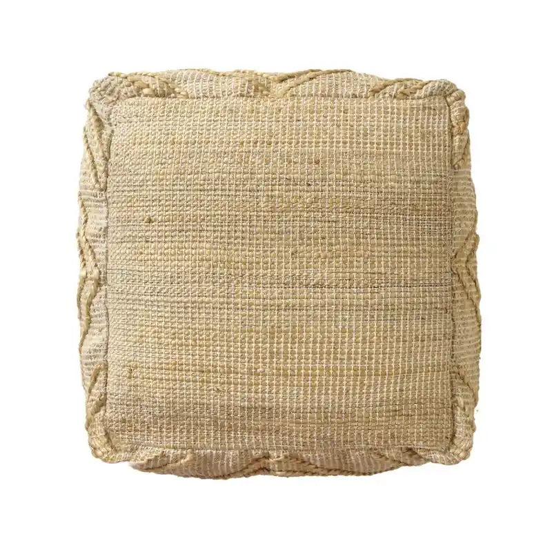 Pouff ottoman cube en mélange de jute naturelle 18" motif quadrilobe