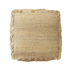 Pouff ottoman cube en mélange de jute naturelle 18" motif quadrilobe