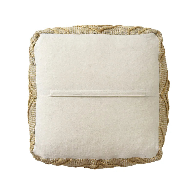 Pouff ottoman cube en mélange de jute naturelle 18" motif quadrilobe