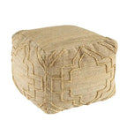 Pouff ottoman cube en mélange de jute naturelle 18" motif quadrilobe