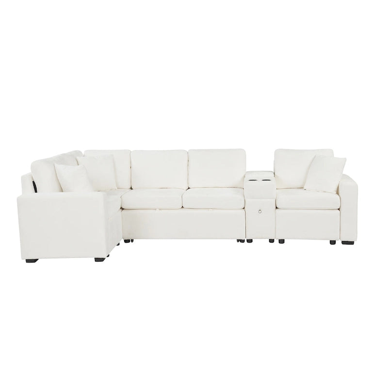 Canapé-lit d'angle en chenille en forme de L 120,5" avec rangement et porte-gobelets