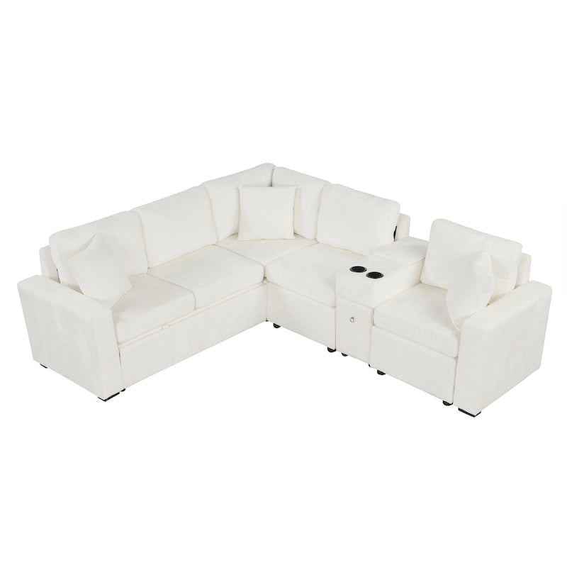 Canapé-lit d'angle en chenille en forme de L 120,5" avec rangement et porte-gobelets
