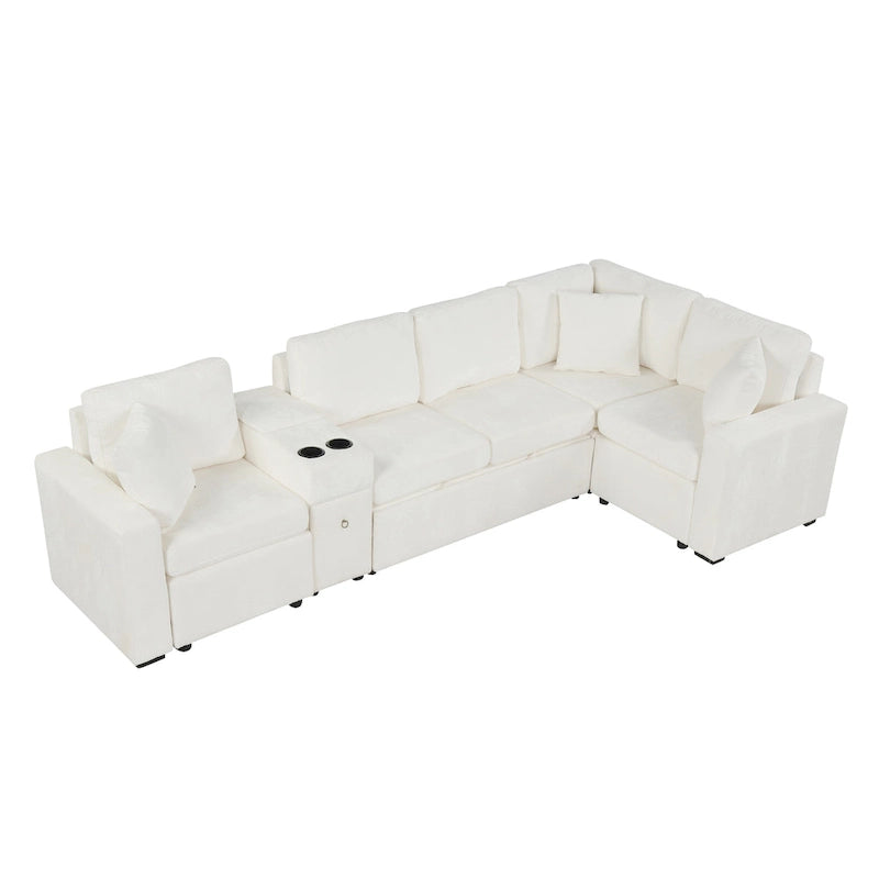 Canapé-lit d'angle en chenille en forme de L 120,5" avec rangement et porte-gobelets