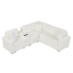 Canapé-lit d'angle en chenille en forme de L 120,5" avec rangement et porte-gobelets
