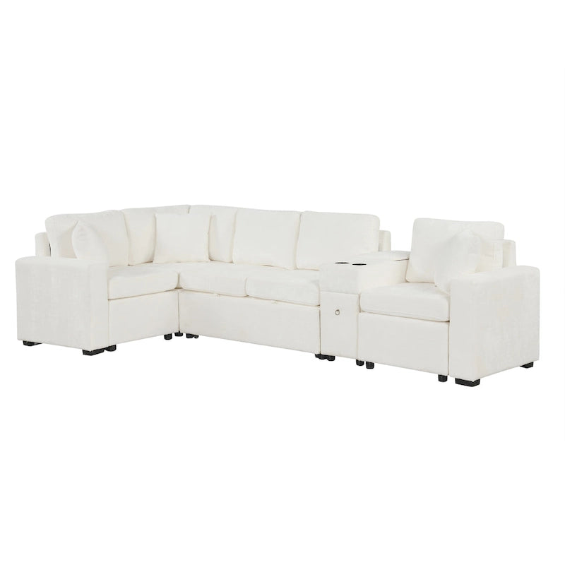 Canapé-lit d'angle en chenille en forme de L 120,5" avec rangement et porte-gobelets