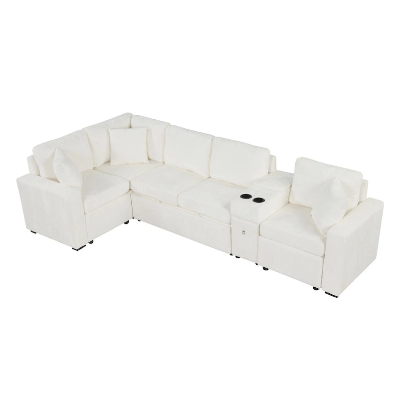 Canapé-lit d'angle en chenille en forme de L 120,5" avec rangement et porte-gobelets