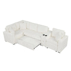 Canapé-lit d'angle en chenille en forme de L 120,5" avec rangement et porte-gobelets
