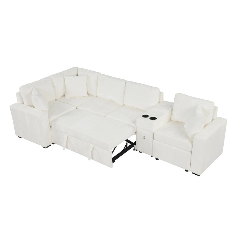 Canapé-lit d'angle en chenille en forme de L 120,5" avec rangement et porte-gobelets