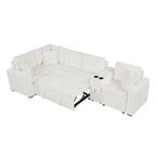 Canapé-lit d'angle en chenille en forme de L 120,5" avec rangement et porte-gobelets