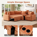 Canapé-lit d'angle en chenille en forme de L 120,5" avec rangement et porte-gobelets