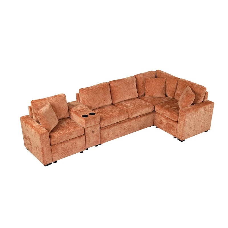 Canapé-lit d'angle en chenille en forme de L 120,5" avec rangement et porte-gobelets