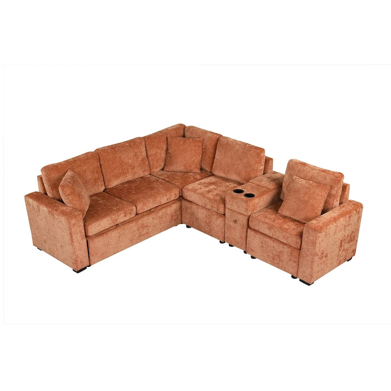 Canapé-lit d'angle en chenille en forme de L 120,5" avec rangement et porte-gobelets