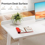 Bureau d'ordinateur blanc avec tiroirs, 140 cm, moderne, pour bureau à domicile avec rangement