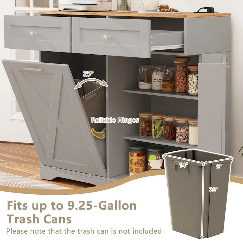 Meuble de cuisine avec poubelle basculante, prises électriques, 2 tiroirs et étagère réglable