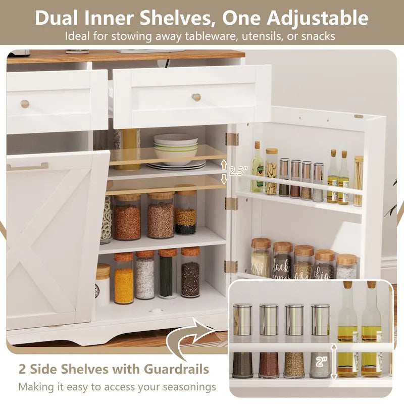 Meuble de cuisine avec poubelle basculante, prises électriques, 2 tiroirs et étagère réglable