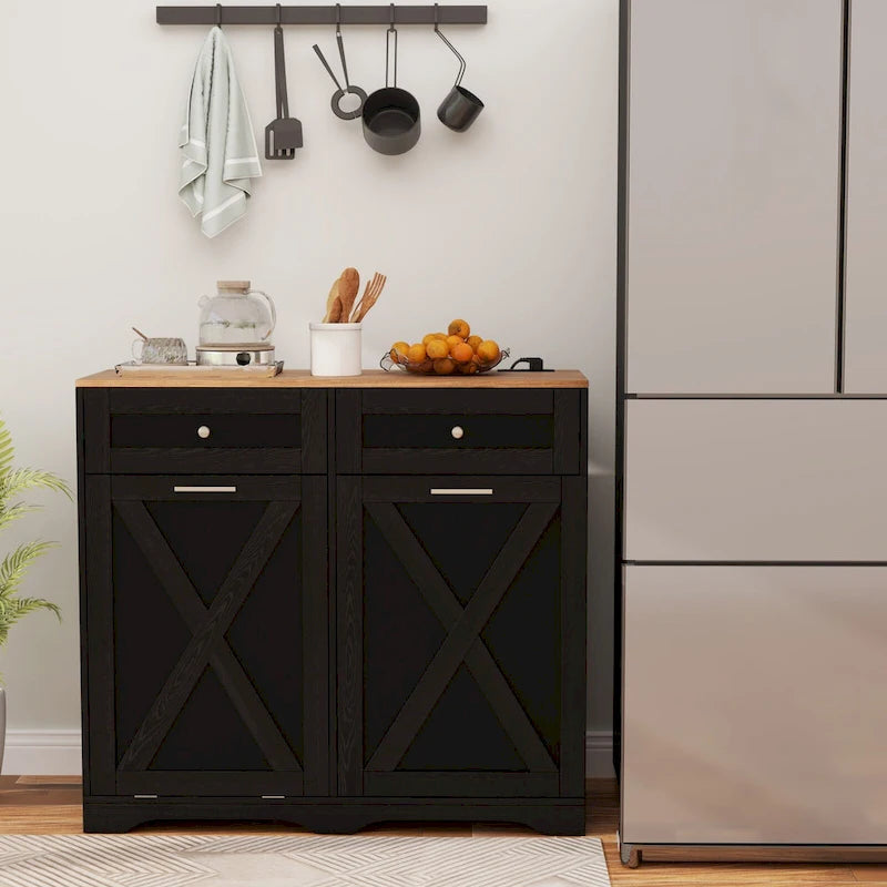 Meuble de cuisine avec poubelle basculante, prises électriques, 2 tiroirs et étagère réglable