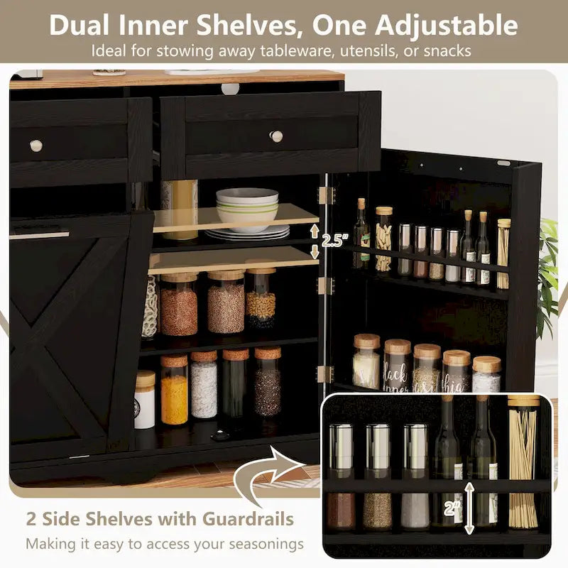 Meuble de cuisine avec poubelle basculante, prises électriques, 2 tiroirs et étagère réglable