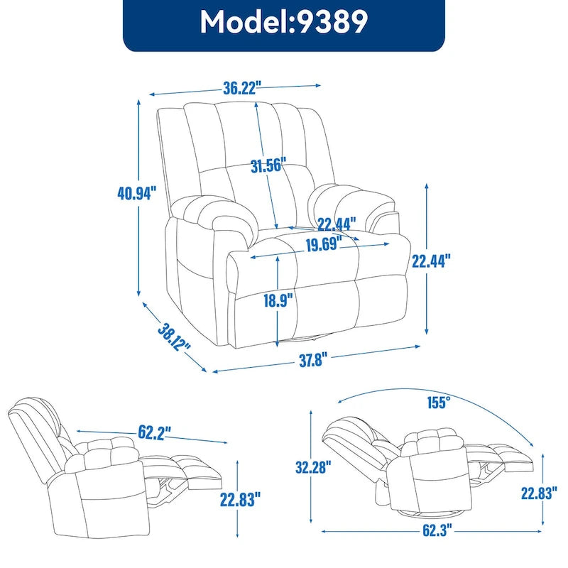 Fauteuil Inclinable Pivotant à Bascule Lazy Boy, Grand Fauteuil Inclinable Manuel Rembourré avec Accoudoirs et Dossier Capitonnés