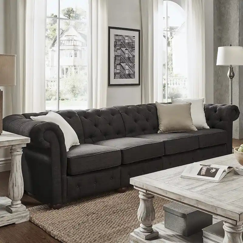 Canapé Chesterfield extra long gris Knightsbridge