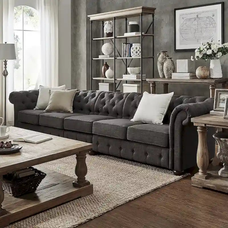 Canapé Chesterfield extra long gris Knightsbridge