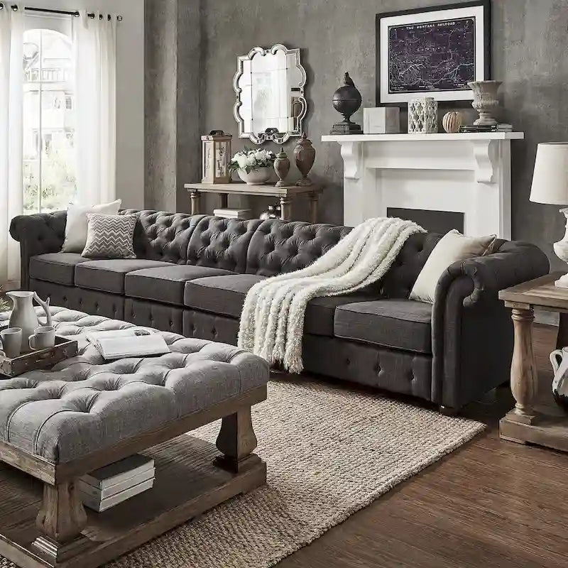 Canapé Chesterfield extra long gris Knightsbridge