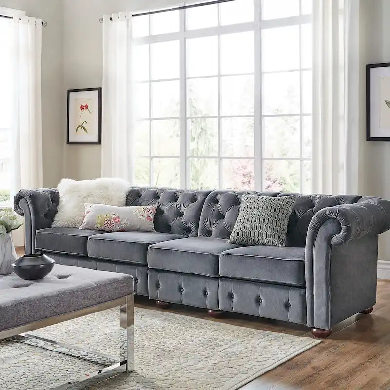 Canapé Chesterfield extra long gris Knightsbridge