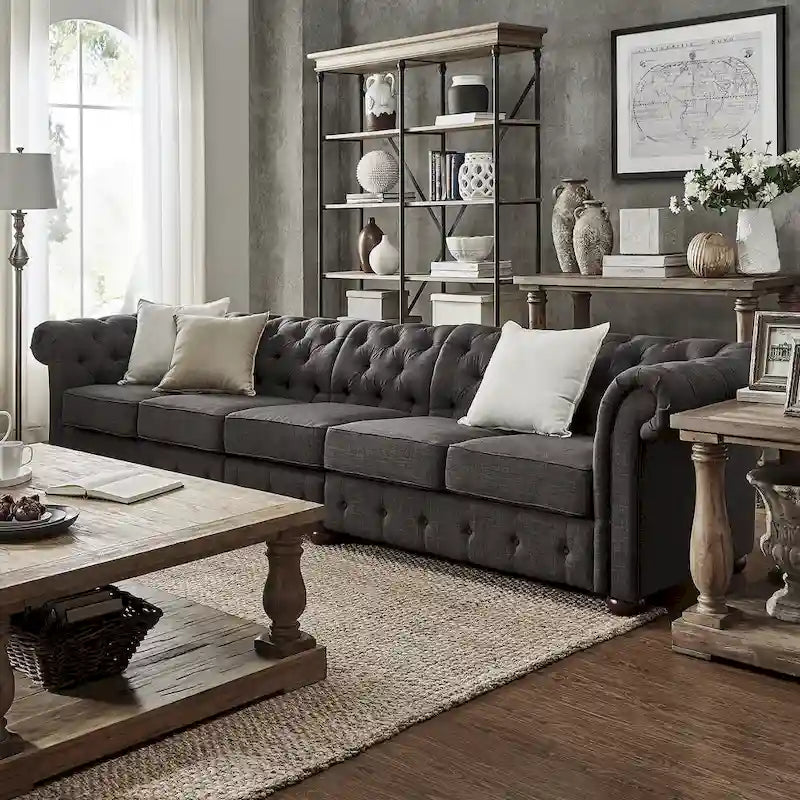 Canapé Chesterfield extra long gris Knightsbridge