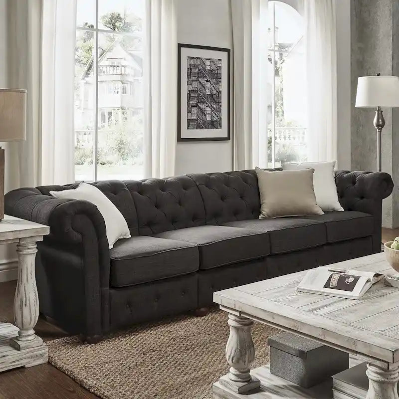 Canapé Chesterfield extra long gris Knightsbridge