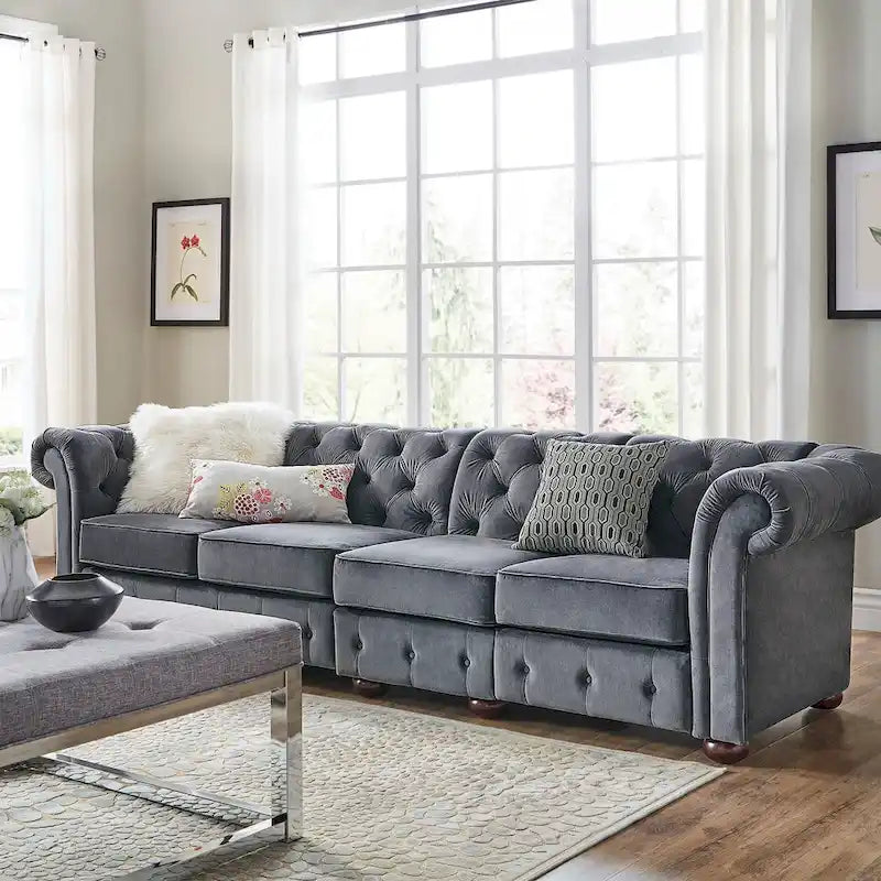 Canapé Chesterfield extra long gris Knightsbridge