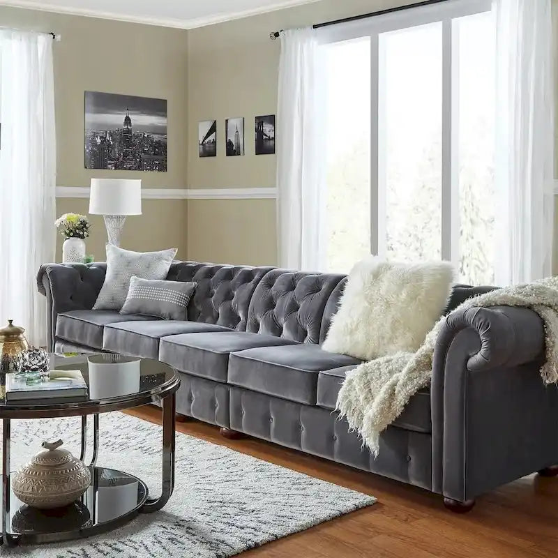 Canapé Chesterfield extra long gris Knightsbridge