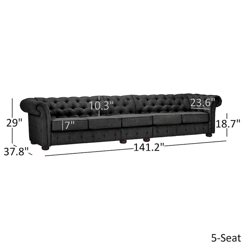 Canapé Chesterfield extra long gris Knightsbridge