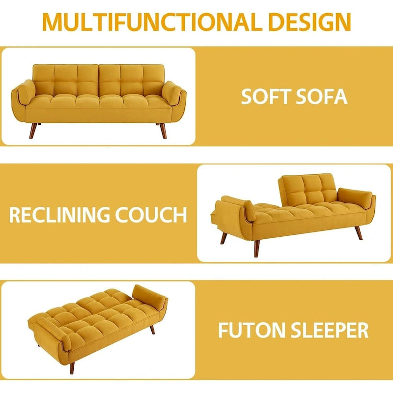 Canapé-Lit Futon 75.39 POUCES, Canapé-Lit Convertible Rembourré avec Dossier Inclinable Tufté et Divisé